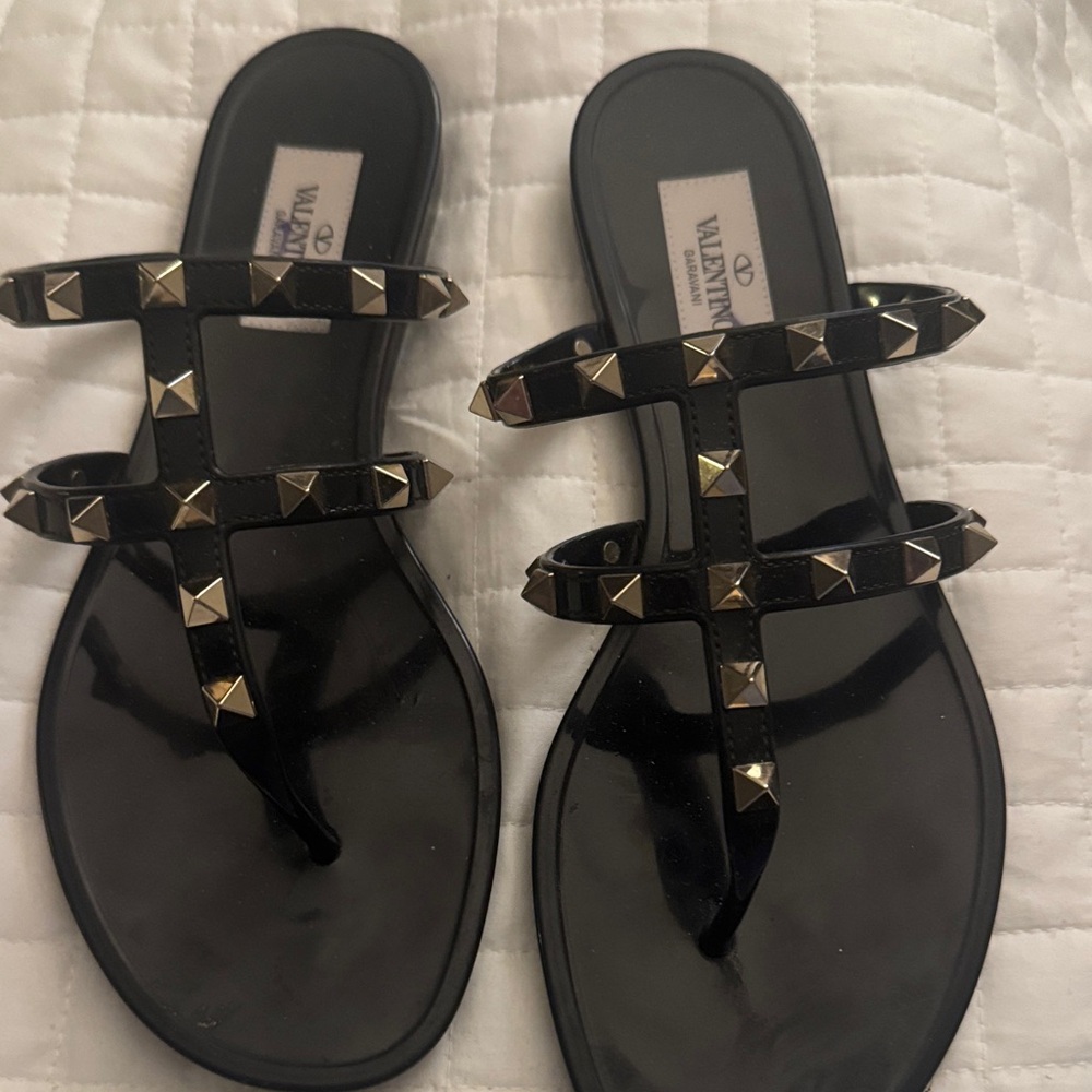 Valentino Black and Gold Studded Sandals